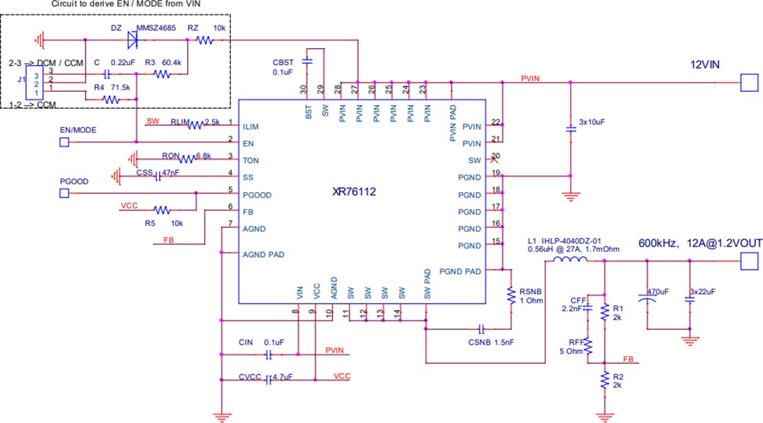Application Circuit Diagram - MaxLinear XR76108 & XR76112 PowerBlox™ COT Regulators