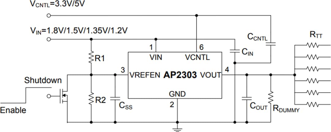 Application Circuit Diagram - Diodes Incorporated AP2303 DDR LDO Regulator