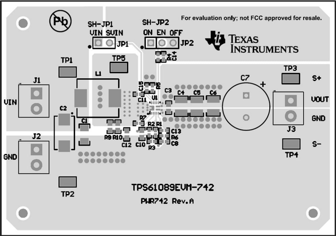 Mechanical Drawing - Texas Instruments TPS61089EVM-742 Boost Converter Evaluation Module