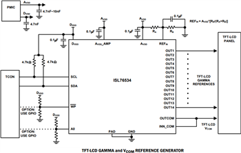 應用電路圖 - Renesas Electronics ISL76534可編程LCD伽瑪緩衝器
