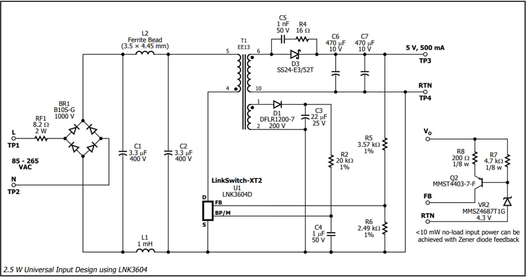 Application Circuit Diagram - Power Integrations LinkSwitch-XT2 Off-Line Switcher ICs