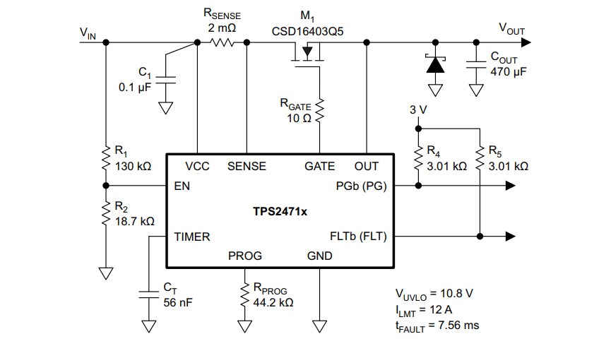 Application Circuit Diagram - Texas Instruments TPS2471 Power-Limiting Hot-Swap Controllers