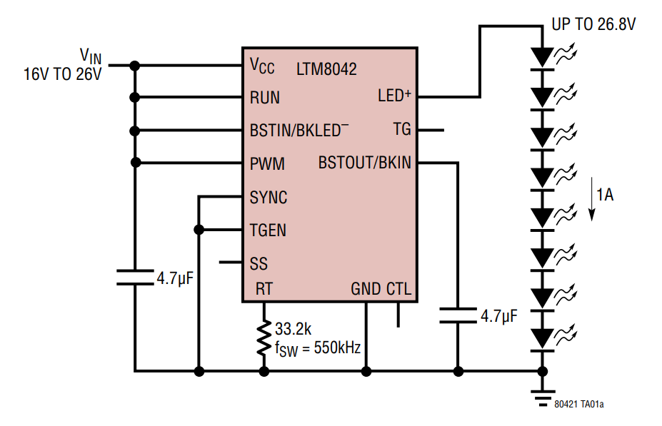 Application Circuit Diagram - Analog Devices Inc. LTM8042 µModule Boost LED Driver & Current Source