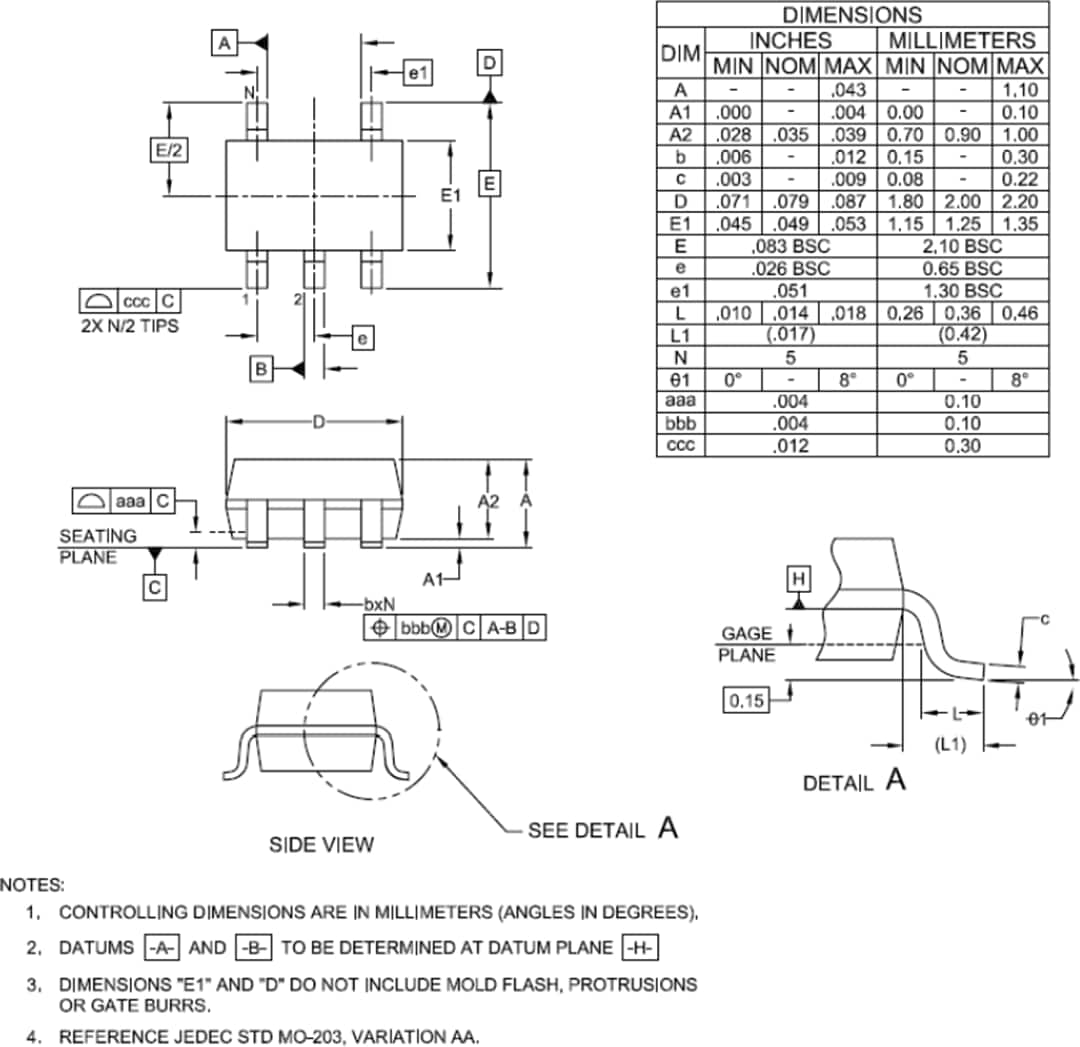 Mechanical Drawing - Semtech nanoSmart SC573 300mA Low-Noise LDO Regulator