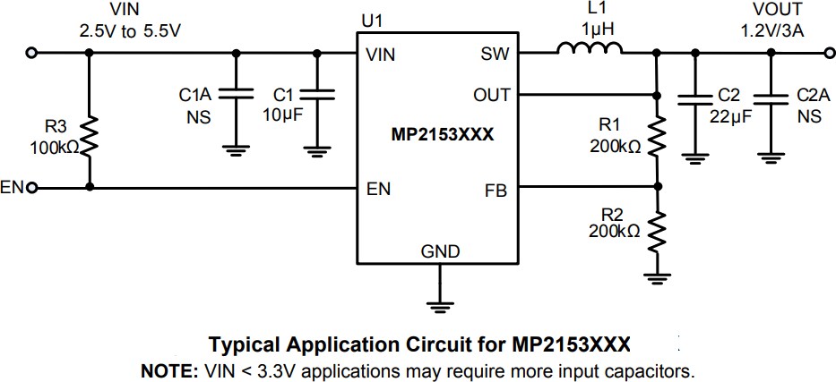 Application Circuit Diagram - Monolithic Power Systems (MPS) MP2153 Synchronous Step-Down Converters