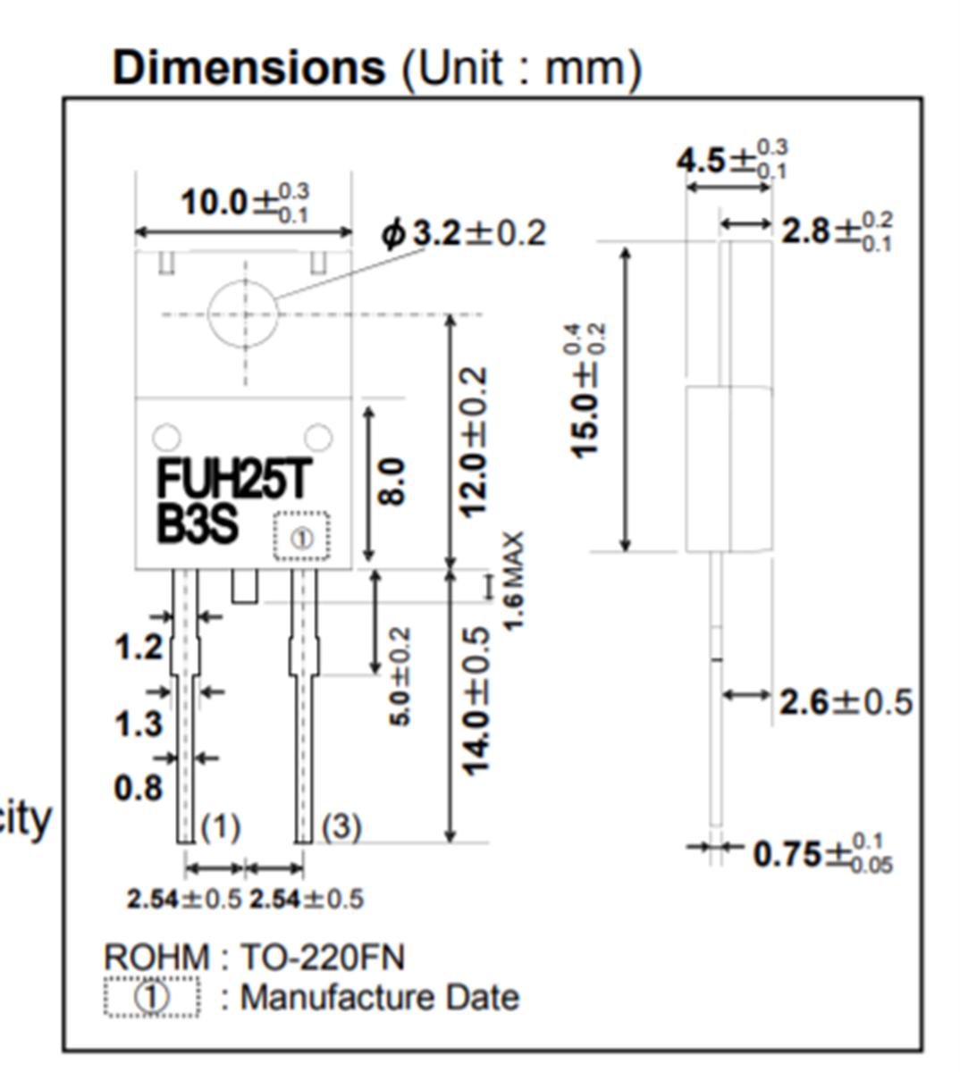Mechanical Drawing - ROHM Semiconductor RFUH25TB3SNZ Super Fast Recovery Diode