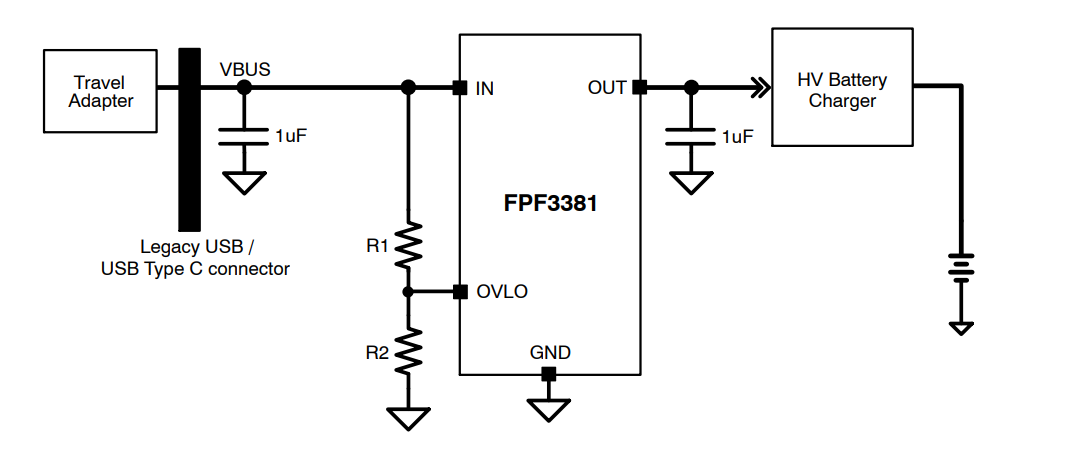 Application Circuit Diagram - onsemi FPF3381 Over-Voltage Protection Load Switch