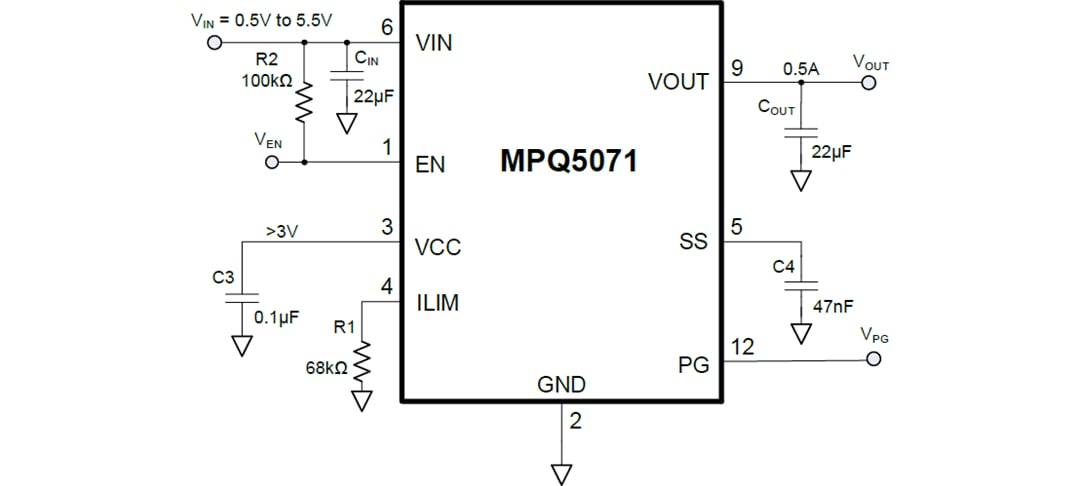 Application Circuit Diagram - Monolithic Power Systems (MPS) MPQ5071-AEC1 Programmable Load Switch
