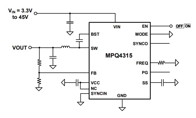 Application Circuit Diagram - Monolithic Power Systems (MPS) MPQ4315 Synchronous Step-Down Converters