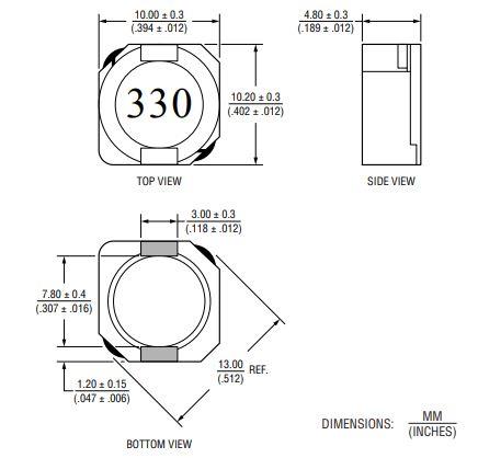 Mechanical Drawing - Bourns SRR1050HA Shielded Power Inductors