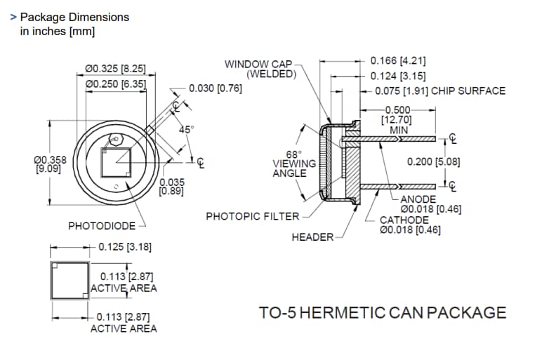 Mechanical Drawing - Advanced Photonix APX-Si0080E 8 x 8 Eye Response Detector