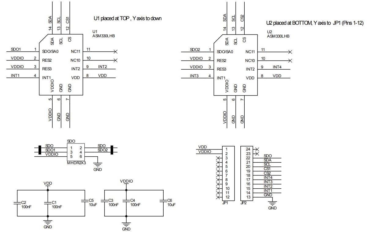 Schematic - STMicroelectronics STEVAL-MKI236A 2xASM330LHB Adapter Board