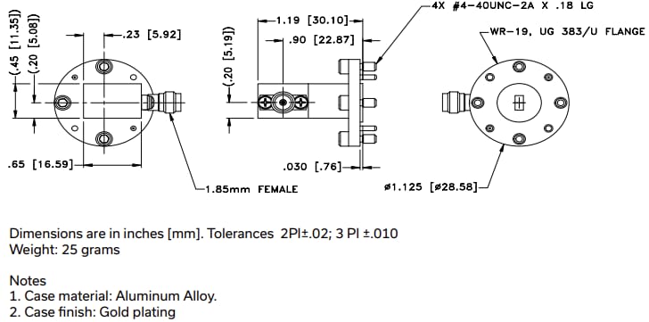Mechanical Drawing - Mini-Circuits WR19-EFR+ Waveguide to Coax Adapter
