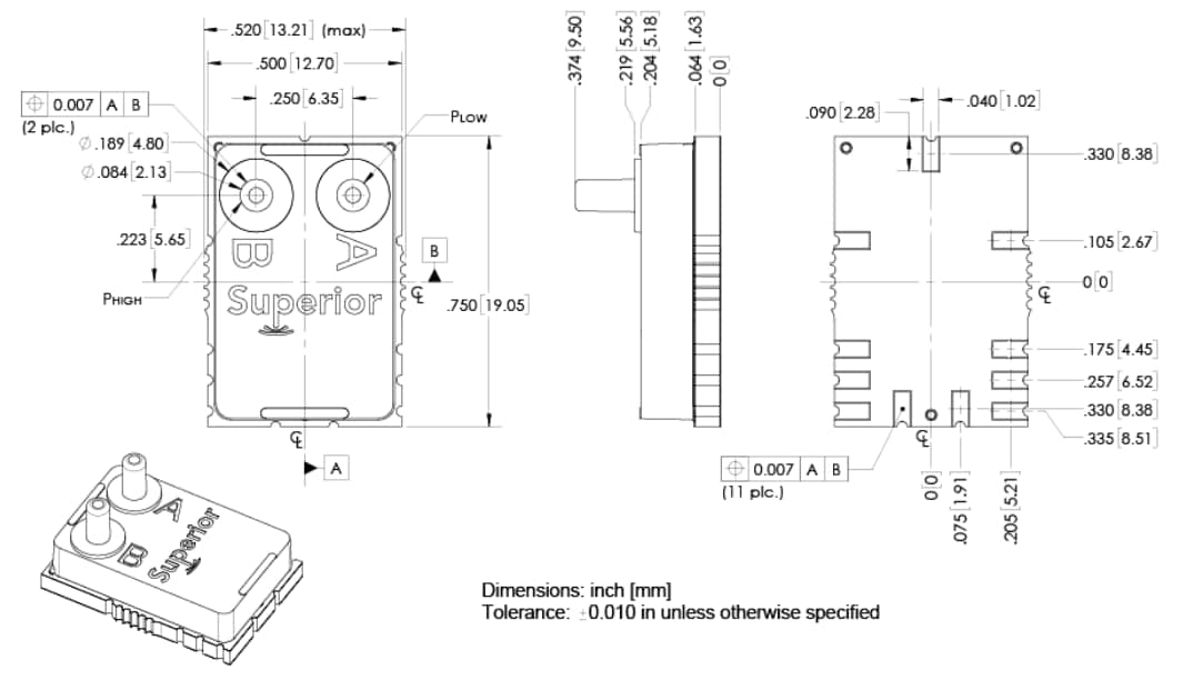 Mechanical Drawing - Superior Sensor Technology VN Pressure Sensors