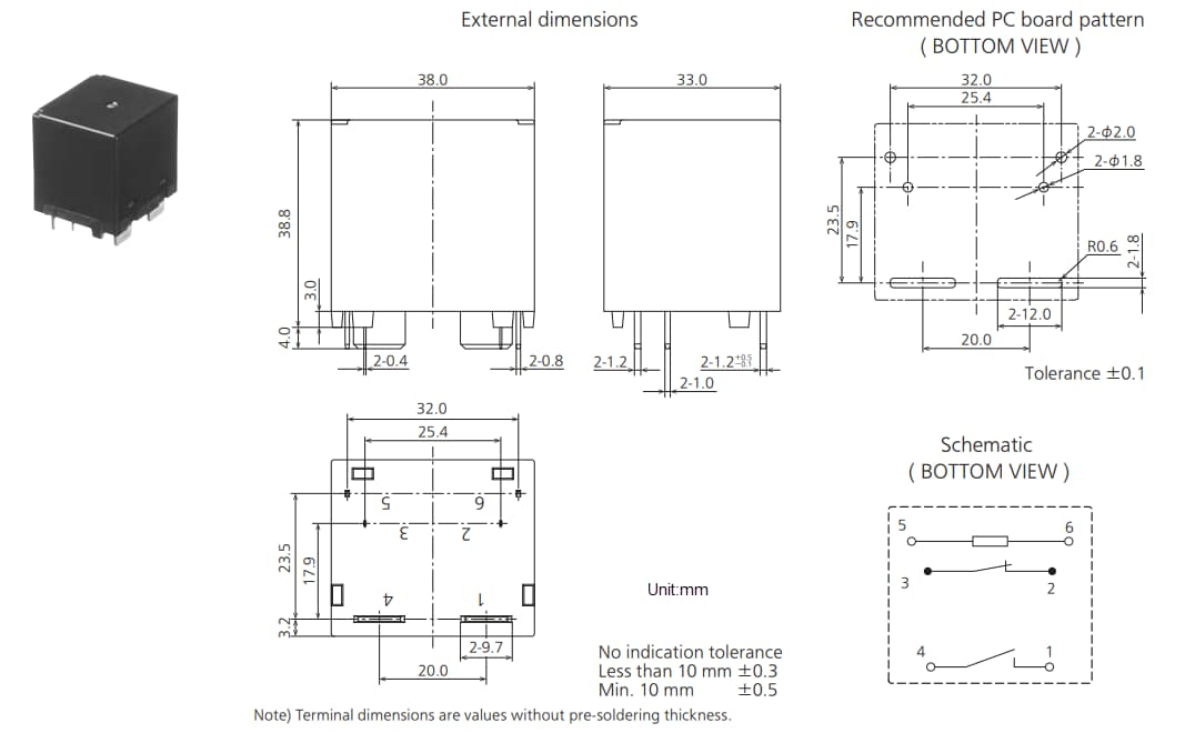 Mechanical Drawing - Panasonic Industrial Devices HE-A General Power Relays