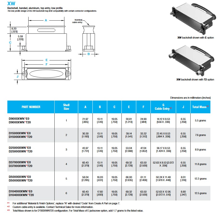 Mechanical Drawing - Positronic X-Hood One-Piece Banded D-Sub Backshells
