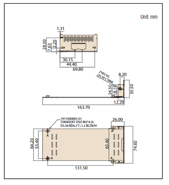 Mechanical Drawing - Advantech NMC-1009 2-Port 10GbE SFP+ Network Mezzanine Card
