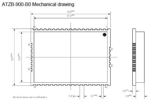 Atmel ZigBit ATZB-900-B0 尺寸