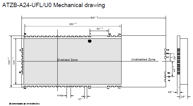Atmel ZigBit ATZB-A24-UFL/U0尺寸