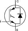 One of the common schematic representations of the IGBT, with collector (C), gate (G), and emitter (E) terminals.
