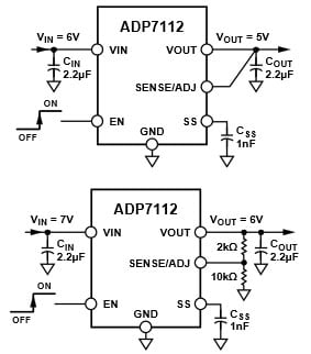 Typical Application Circuits with Fixed Output Voltages of 5V and 6V