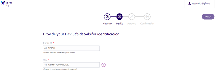 Board registration on Sigfox backend